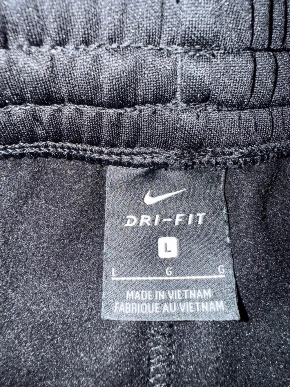 Nike Dri-Fit Boys Fleece Black Joggers Sweatpants White Swoosh Size Large Pocket